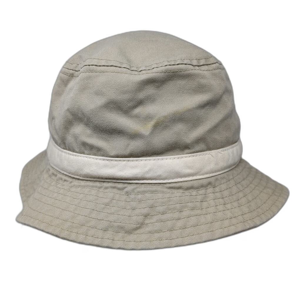 Beige Bucket Hat XL 100% Cotton Wide Brim White Contrast Band Sun Fishing